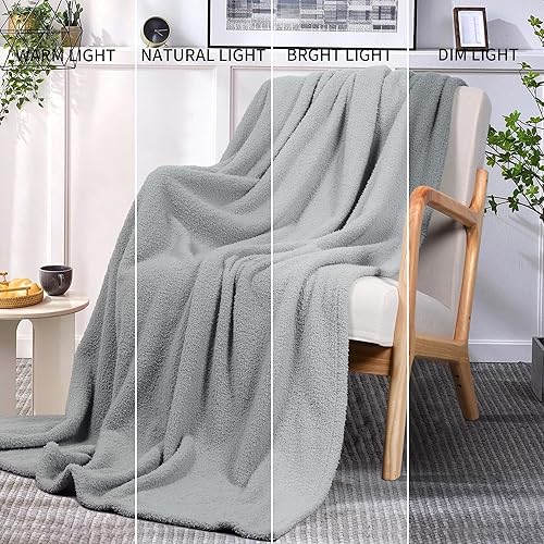 Miniatura 7 de Manta de forro polar de felpa gris claro, manta suave y mullida para cama, sofá y sofá, 50 x 70 pulgadas
