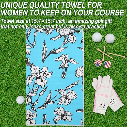 Miniatura 3 de FINGER TEN Toalla de golf para mujer, de microfibra, gofre, para bolsas de golf con clip y cepillo de 15.7 x 15.7 pulgadas, juego en gris, negro,