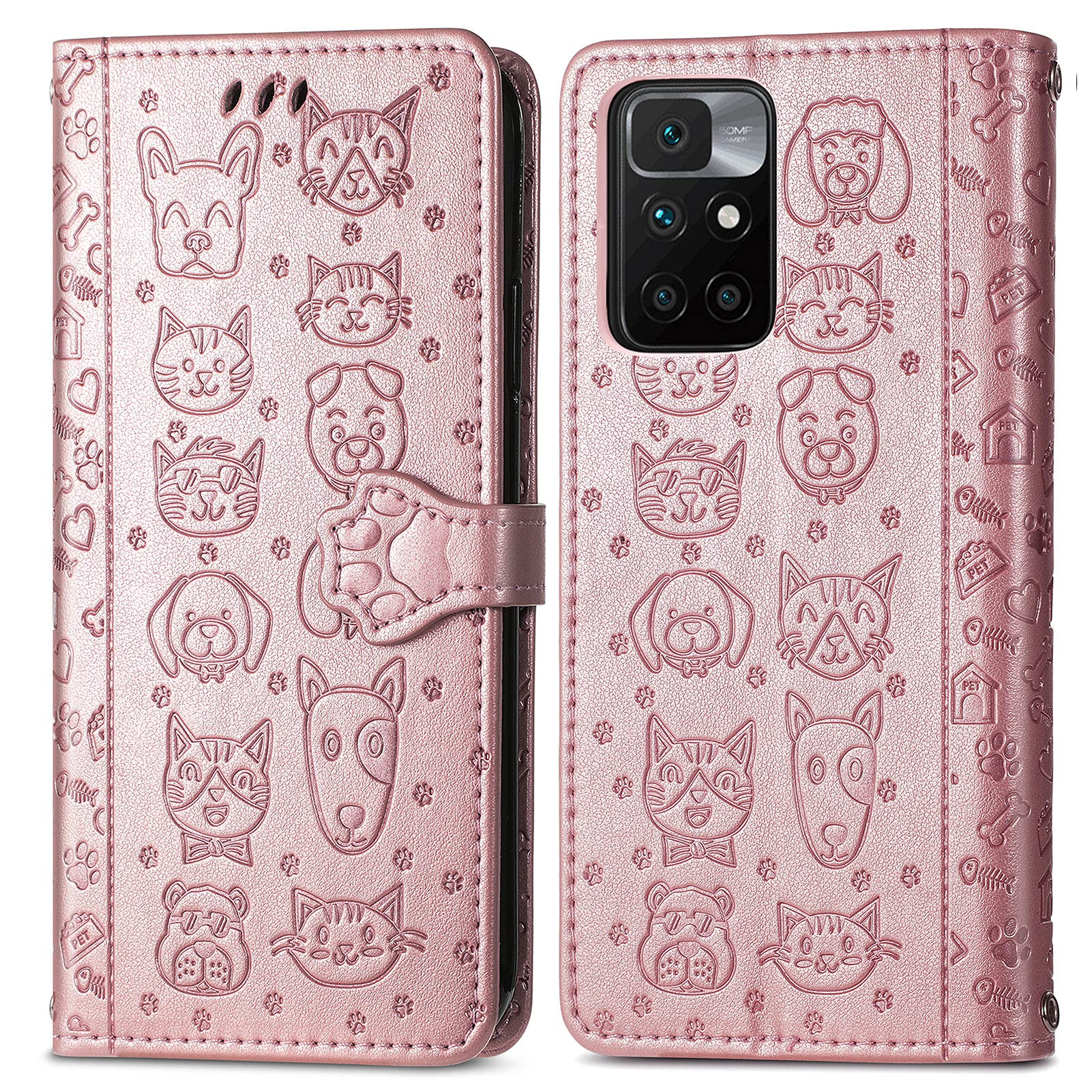 Nodigo per Xiaomi Redmi 9C Cover a Libro Pelle PU Portafoglio Magnetica con Disegni Animale Motivo Antiurto Case Flip Protettiva Silicone Bumper Belle Kawaii Custodia - Gatto