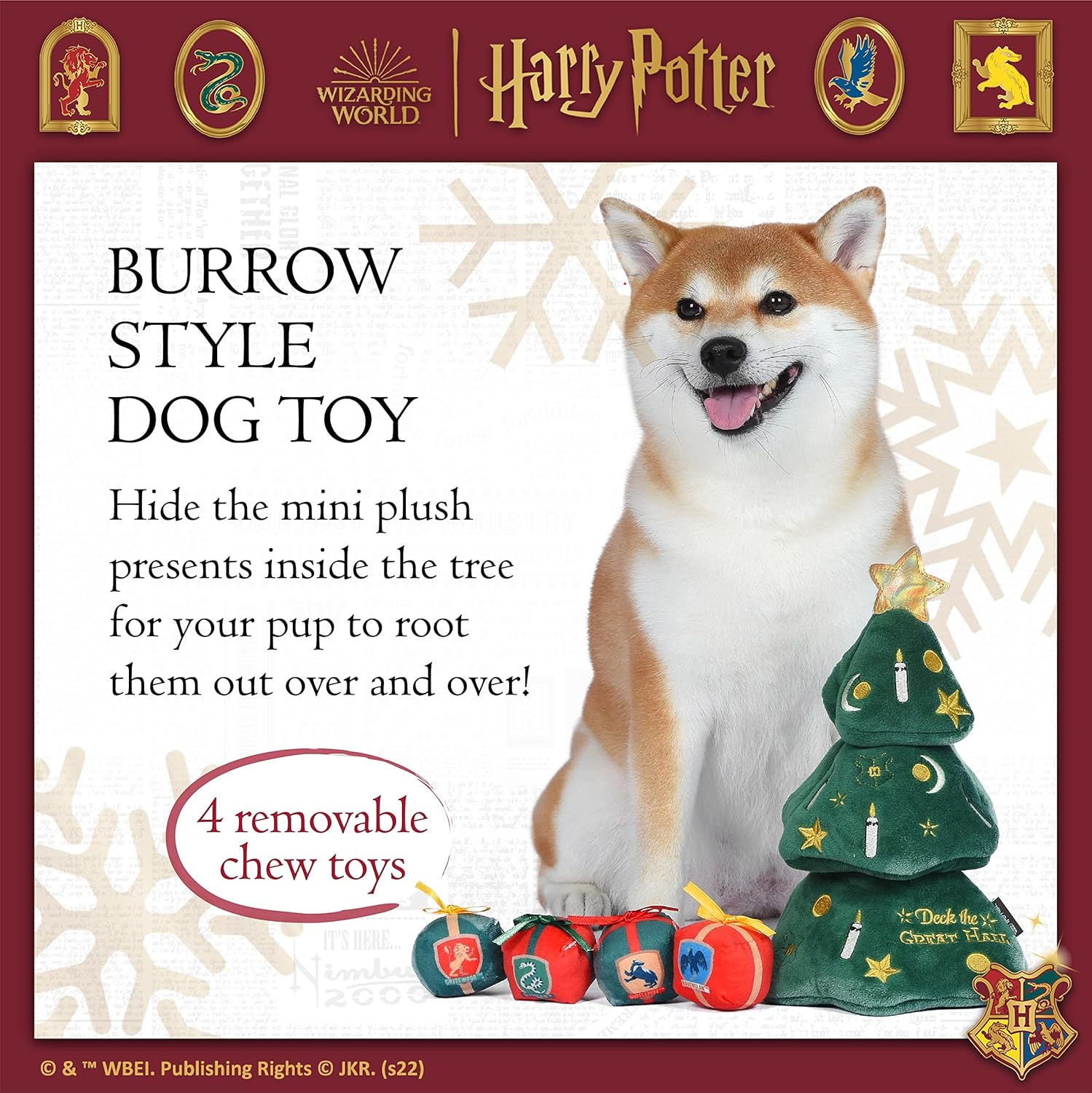 Harry Potter 14" Holiday Tree Burrow Dog Toy with Plush Squeaker Hogwarts House Presents | Dog Toys for Pets, Plush Dog Toy, Dog Squeaky Toy, Toys for Dogs