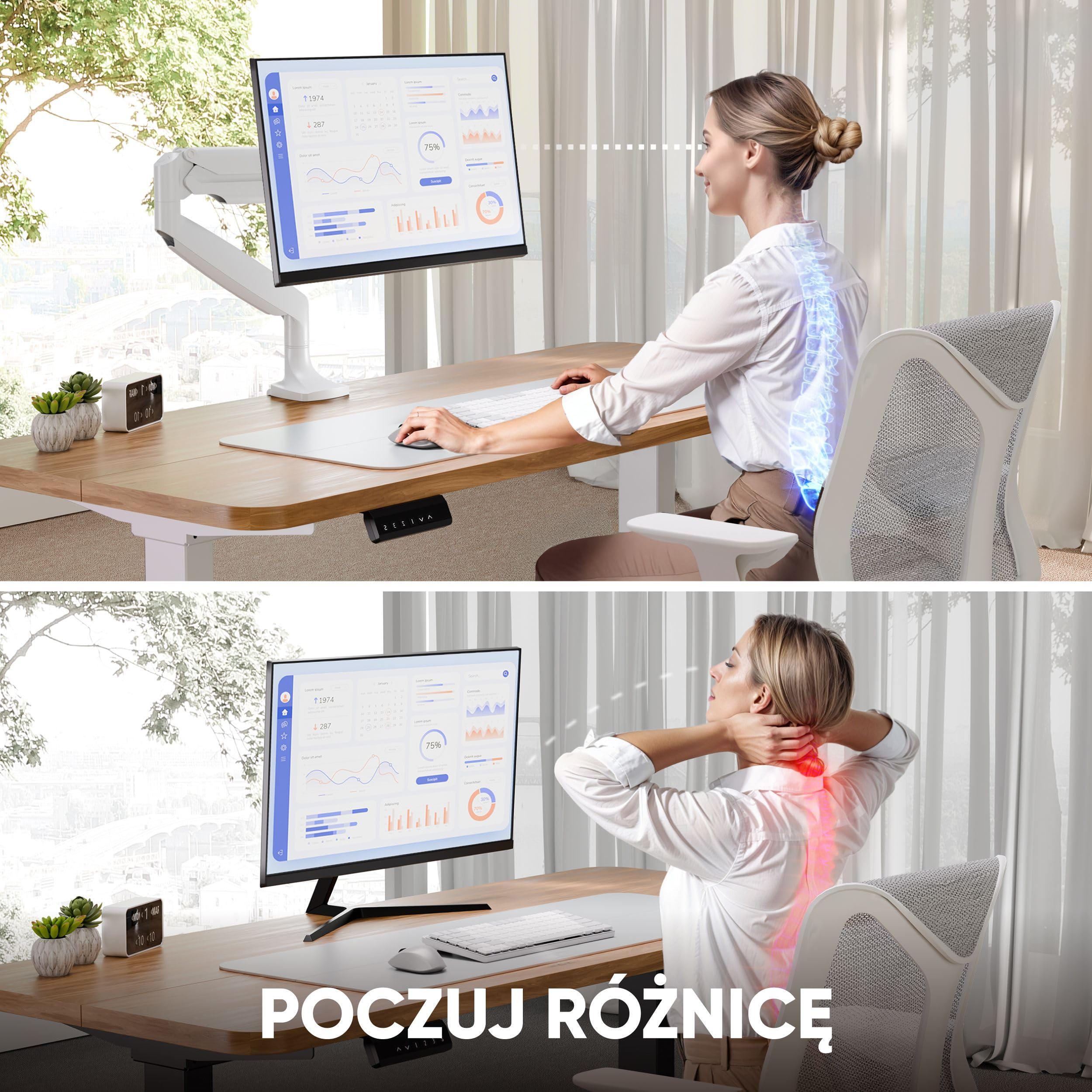 ONKRON Wyświetlacz przegubowy na 13-32 cale, uniwersalny uchwyt na ekran ładowania 9 kg, ramię monitora komputerowego stacjonarnego VESA 75x75 & VESA 100x100, uchwyt na ekran PC sprężyna gazowa, pełny