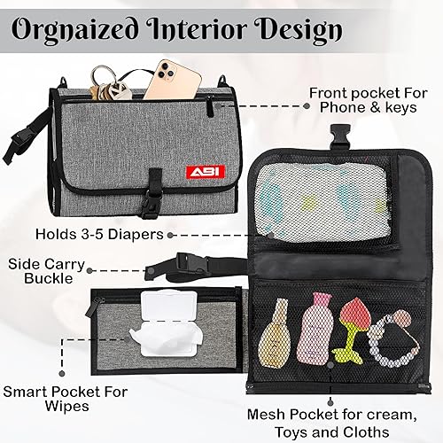 Miniatura 6 de Cambiador de pañales portátil grande  Cambiador de pañales plegable impermeable para bebé, bolsillo para toallitas, fácil de limpiar, artículos