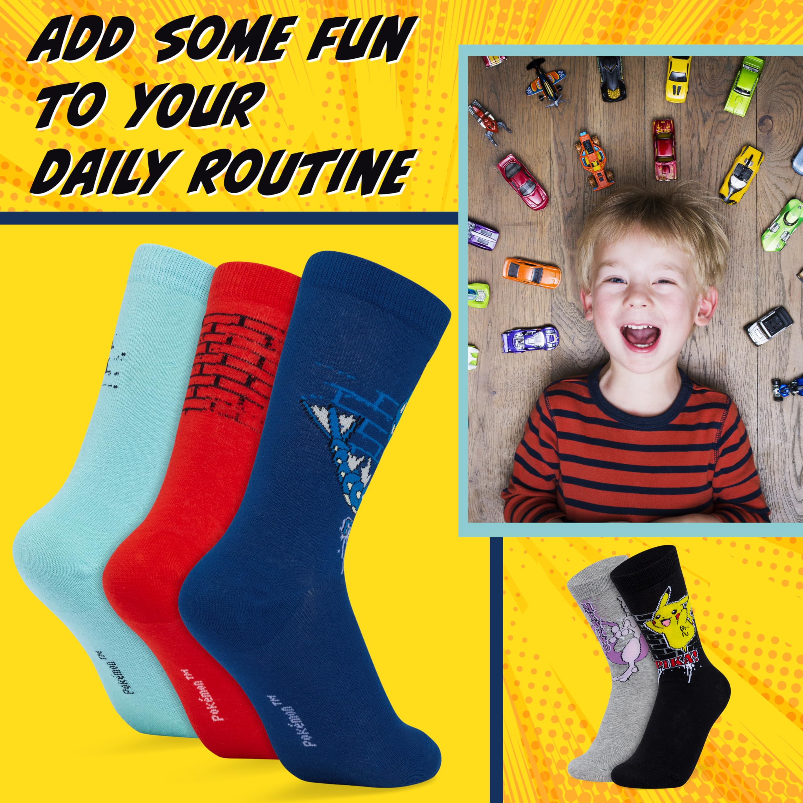 Pokémon Chaussettes Garçon, Lot de 5 Paires Douces et Respirantes - Cadeau Enfant