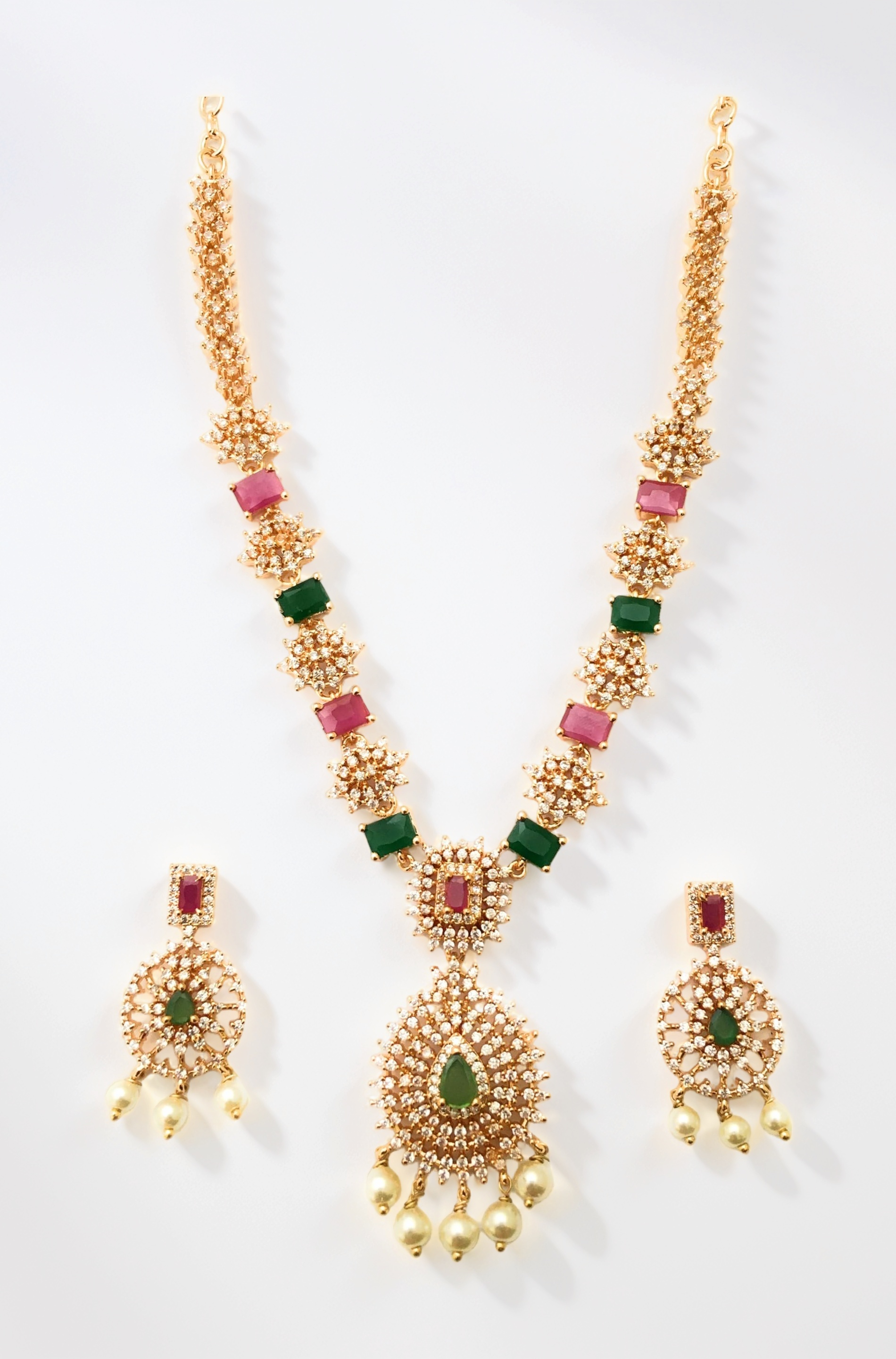 Sasitrends Traditional Micro Gold Plated Multi Color AD American Diamond Jewellery Necklace Jewellery Set for Women and Girls