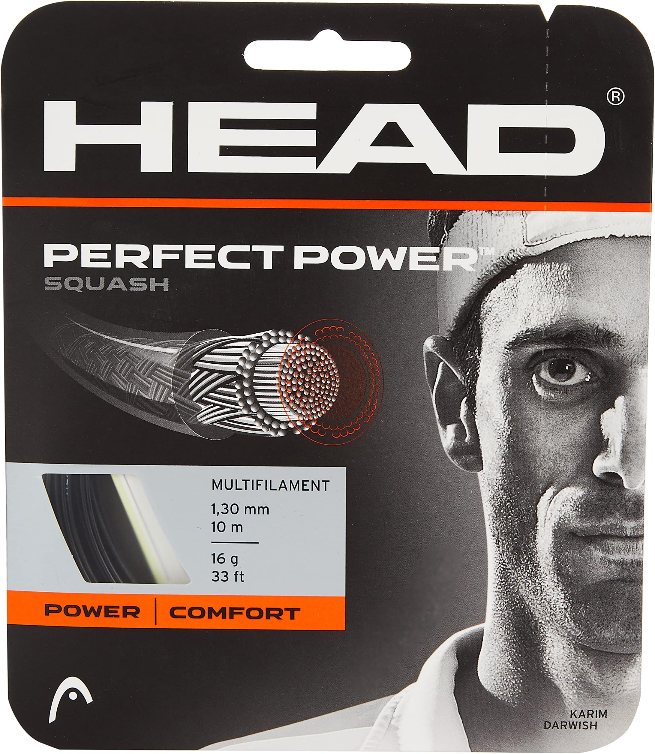 HEAD Perfect Power Squash Racquet String - Multi-Colour/Black, Size 16