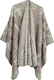 Oversized Multicolor Block Shawl Wrap Open Front Poncho Cape Cardigan Unisex (B-Beige)
