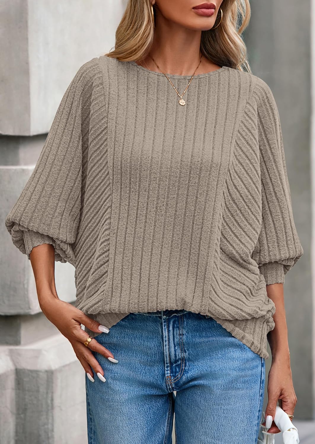 PRETTYGARDEN Womens Batwing Long Sleeve Shirts Spring Fashion Crewneck Tunic Tops Dressy Casual Loose Fit Lightweight Sweater - Image 4