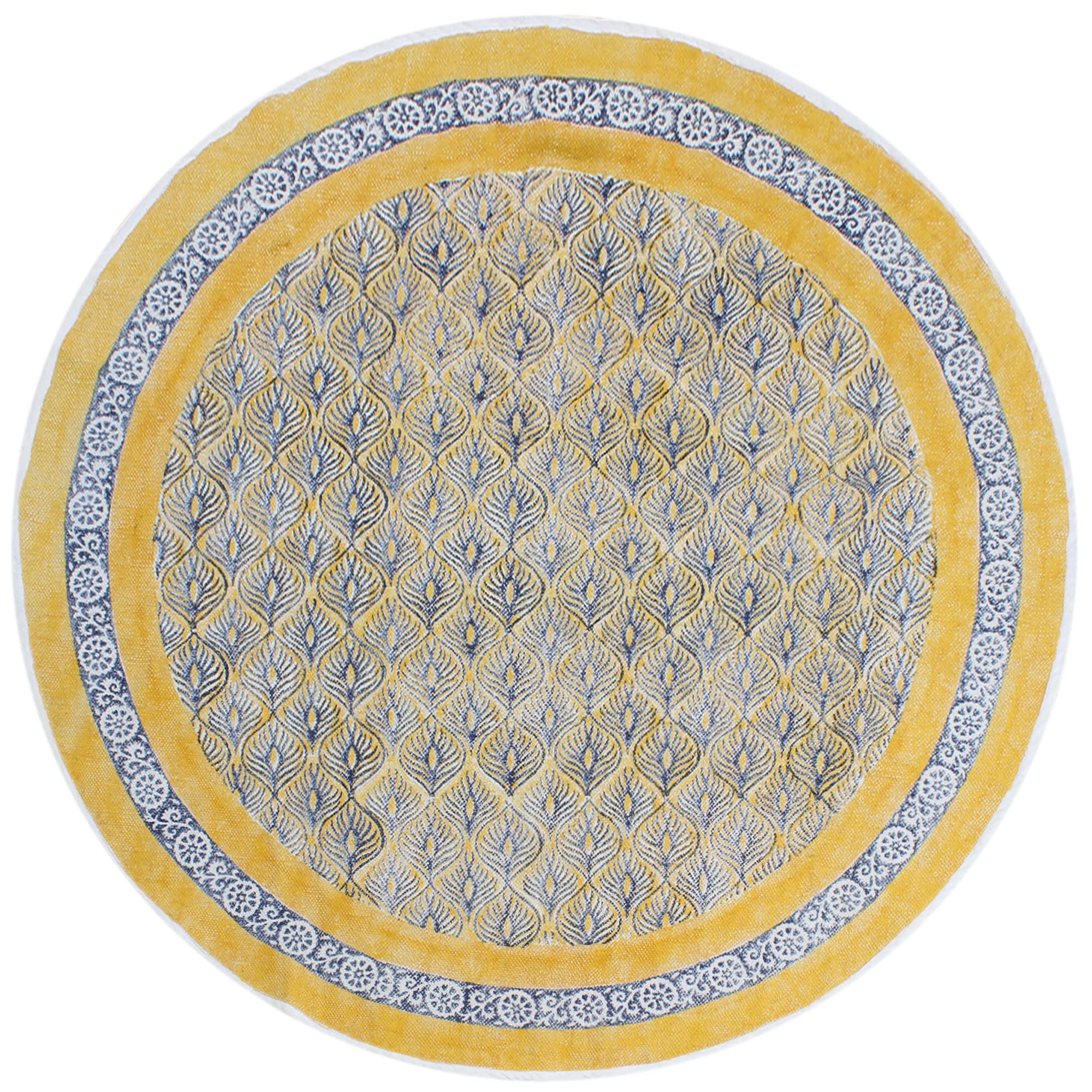 Tapis rond 150 cm tissé main en coton dhurrie artisanal pour salon