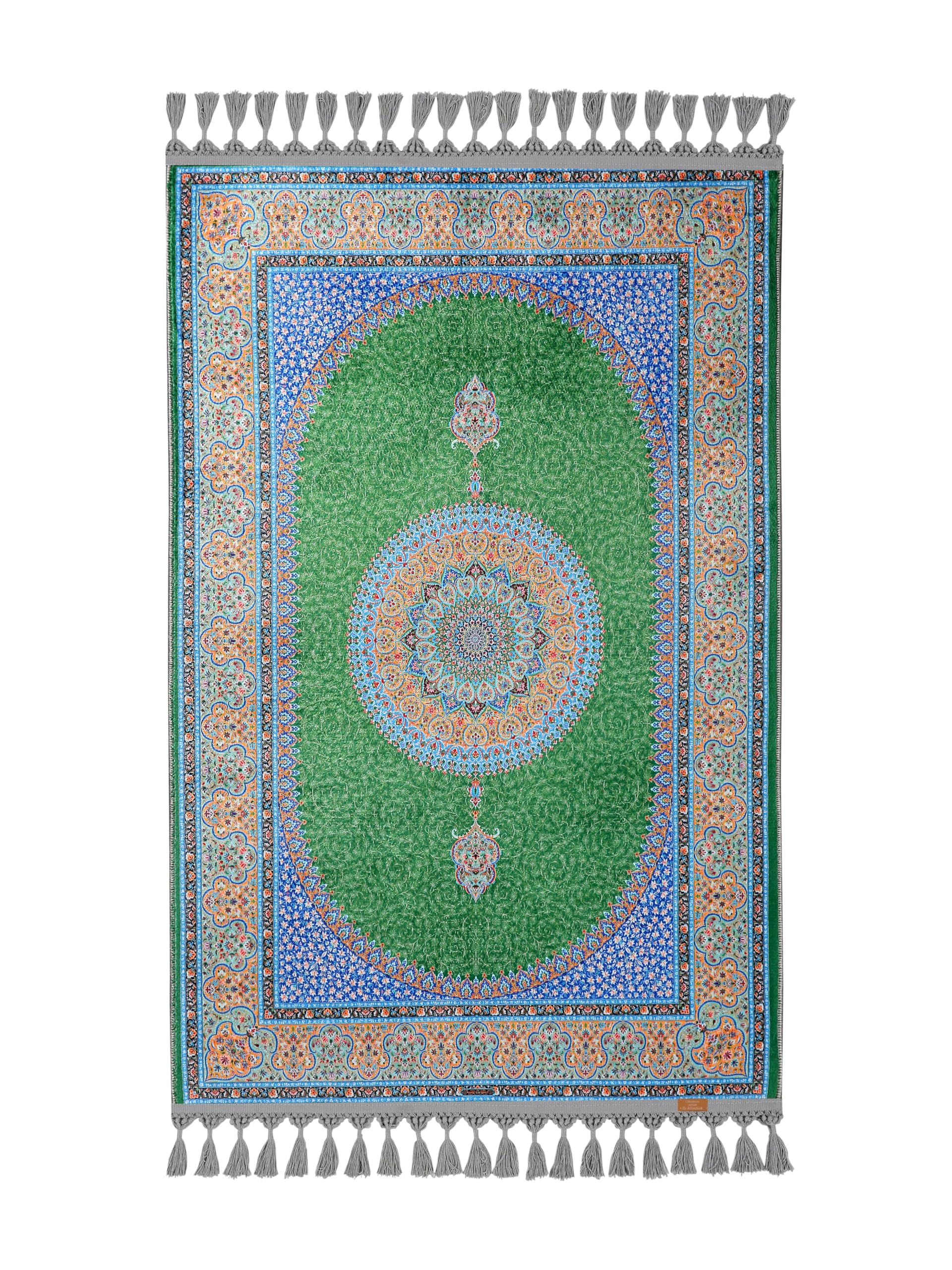 Alfombra de oración oriental con medallón tradicional y acabado premium
