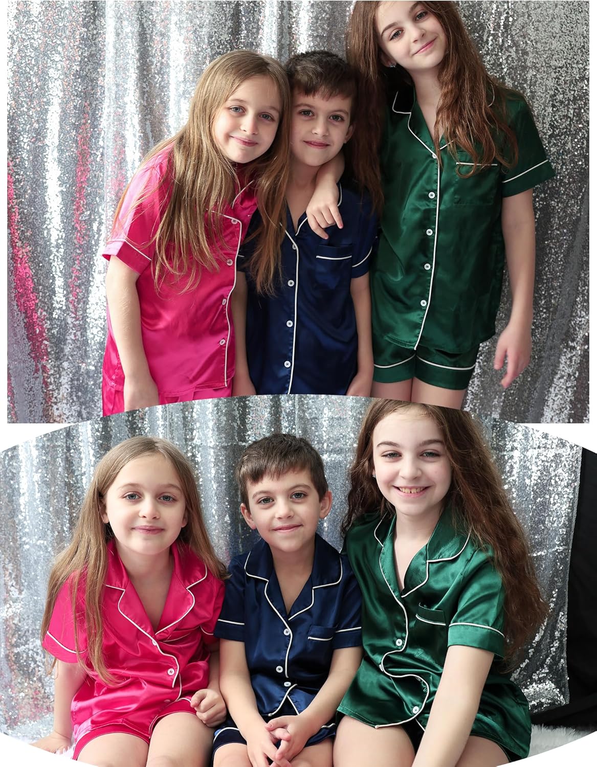 Arshiner Girls Pajamas Silk Satin Pajama Sleepwear Button Down Pj Set Loungewear - Image 6