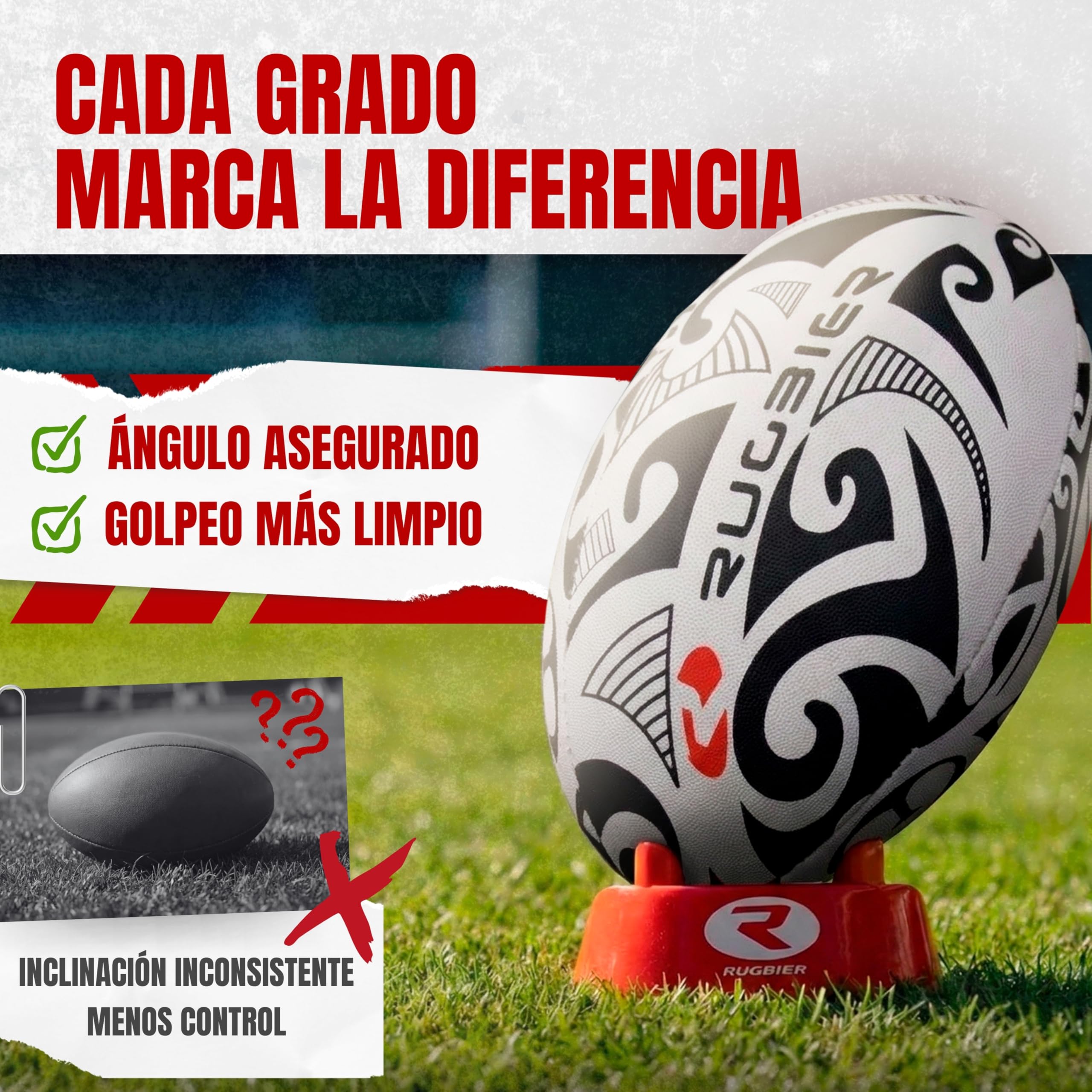 tee de Rugby Profesional Standard – Kicking tee para Patadas, Conversiones y Entrenamiento – Soporte Balón Rugby Alta Estabilidad – Accesorio Rugby Competición – Color Rojo