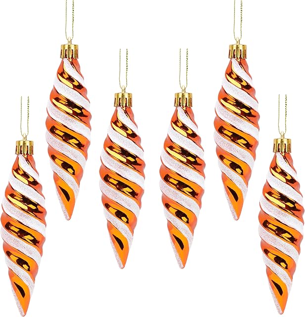 Christmas Concepts® Pack of 6-110mm Large Spiral Shaped Baubles - Shiny & Glitter Decorated - Christmas Tree Decorations (Copper)