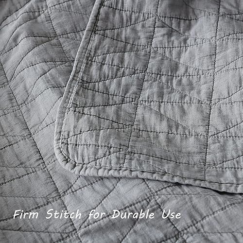 Miniatura 4 de HORIMOTE HOME Juego de edredón tamaño King, edredón gris rústico lavado a la piedra con patrón clásico de costuras triangulares, colcha acolchada