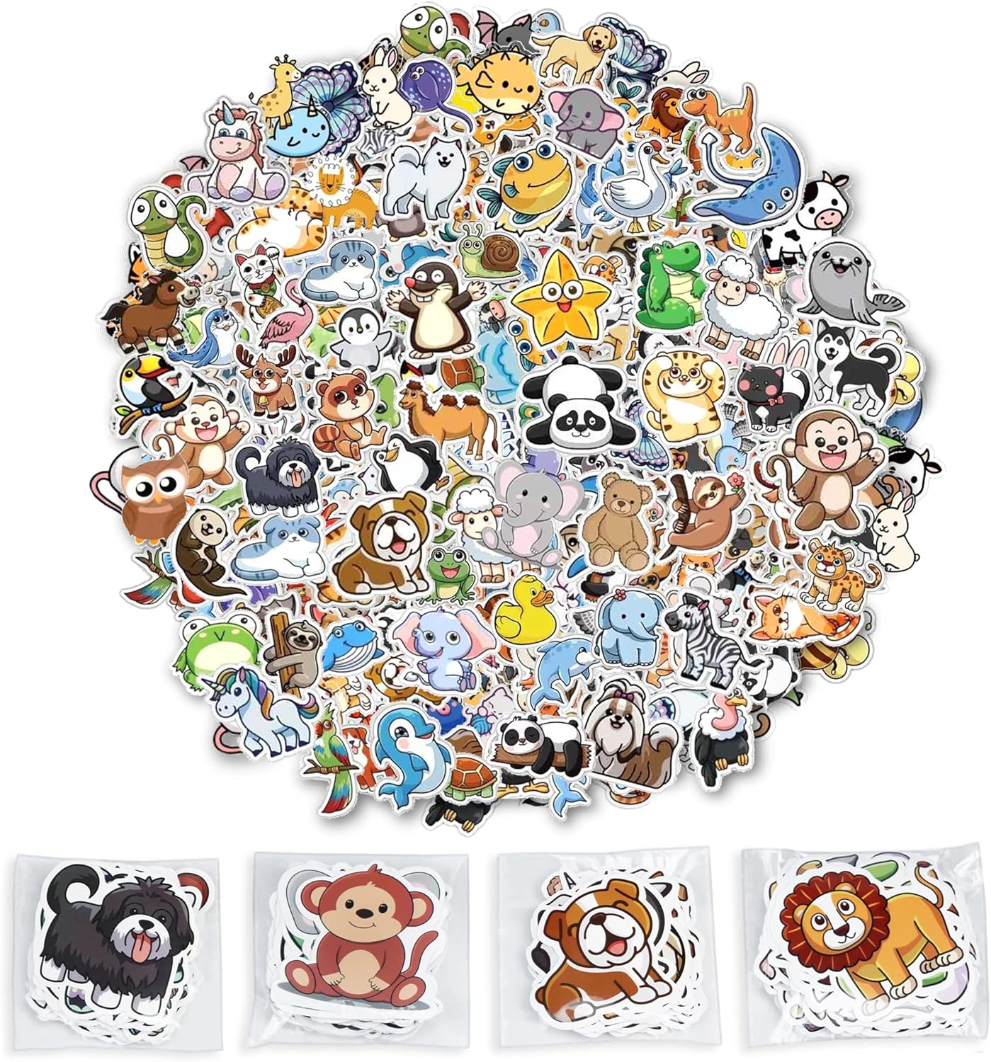 200PCS Animal Stickers for Kids, 4 Packs (50/Pack) Shiny