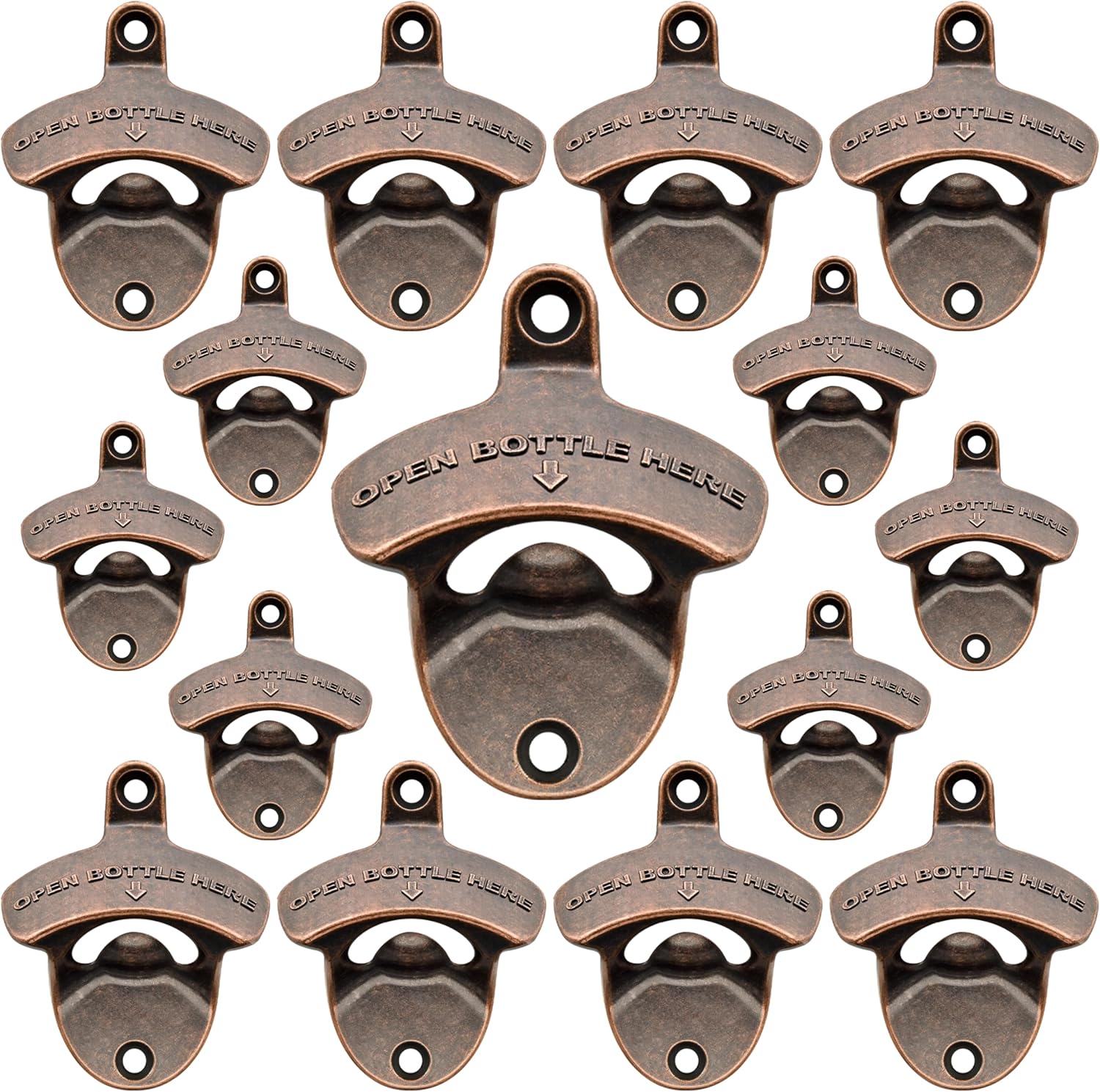 15 PCS Antique Bottle Opener Wall Mounted Bulk Copper Soda Beer Cap Opener Table Mounted for DIY Wooden Board Cooler