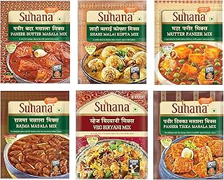 Suhana Veg Spice Mixes Combo of 6 - Paneer Butter, Veg Biryani, Paneer Tikka, Rajma Masala, Mutter Paneer, Shahi Malai Kofta | Easy to Cook | Spice Mix