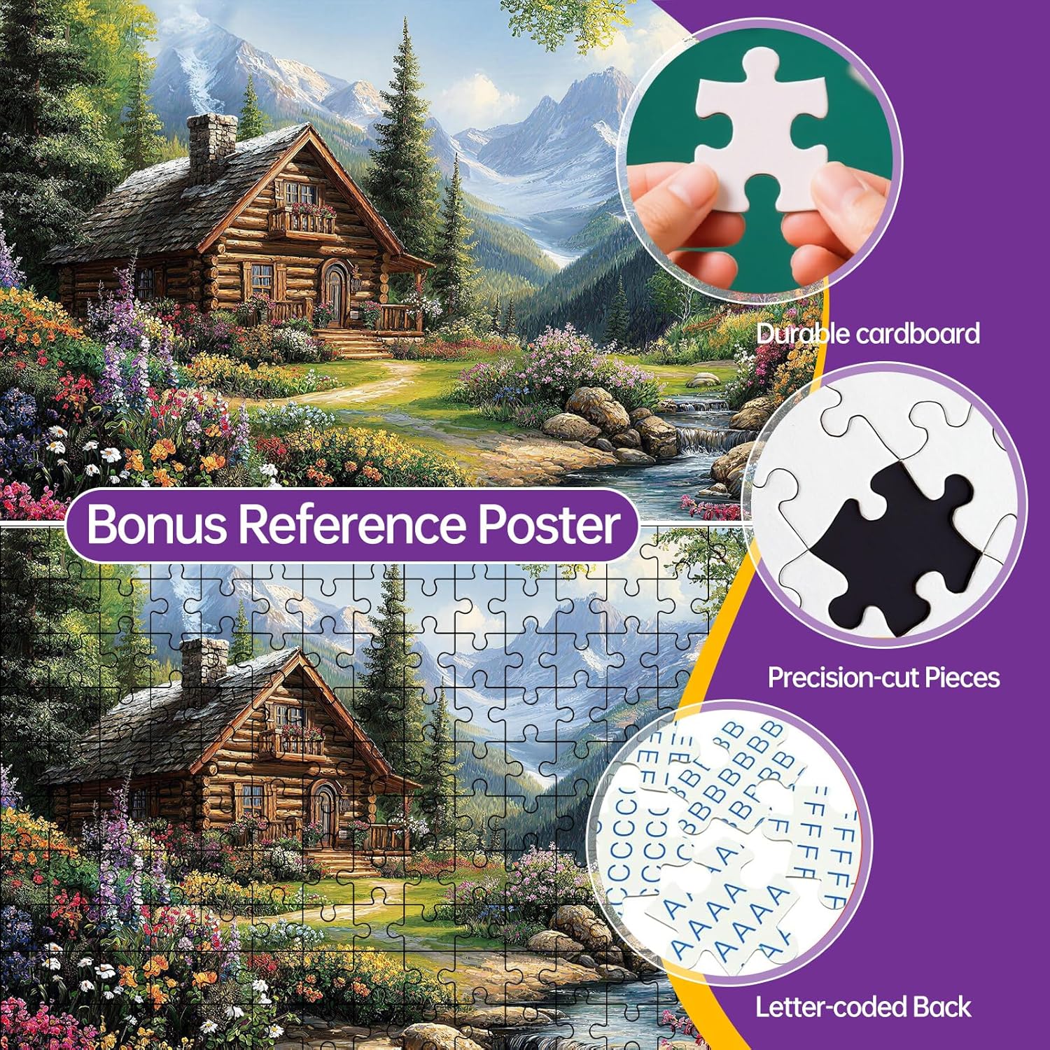 500 Piece Puzzle for Adults, Spring Riverside Cabin Jigsaw Puzzles 500 Pieces, Village Nature Puzzles for Adults 500 Pieces, Home Decor Birthday Party Gift Toy for Men Women Elders, 20.5 x 15 in