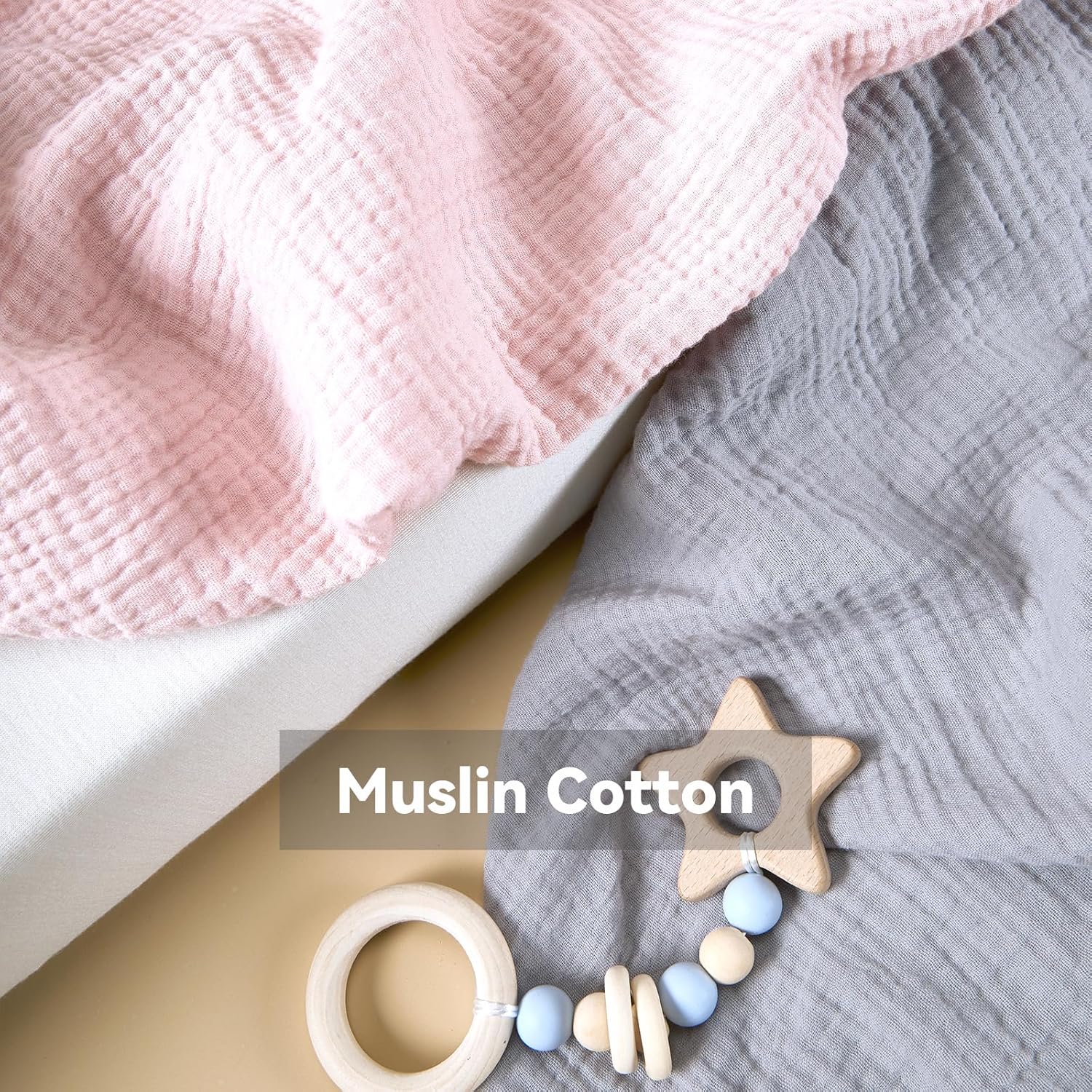 TILLYOU Muslin Mini Crib Sheets 2 Pack, Pack and Play Mattress Sheets Fitted for Pack N Play, 38 x 26 Sheet for Toddler, Grey and Pink