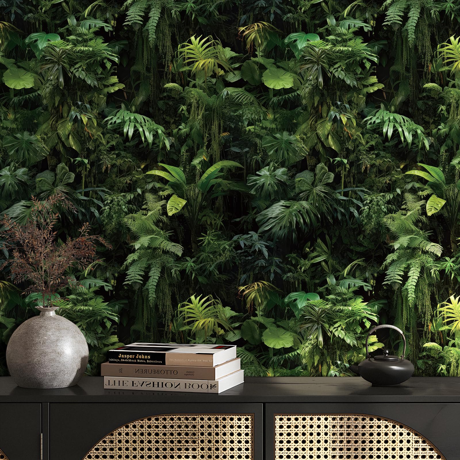 FunStick 44.5CM×9M Papel Pintado Pared Verde Tropical Hojas Selva Vinilo Adhesivo Pared Para Salon Cocina Decorativo Papel Vinilico Adhesivo para Muebles Verde Tropical Vinilo Autoadhesivo Habitación