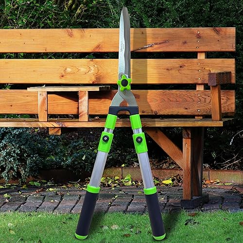 Miniatura 5 de Tijeras de setos de jardín para recortar bordes, tijeras y tijeras de mango extensible, podadoras con hoja ondulada, cortador de arbustos