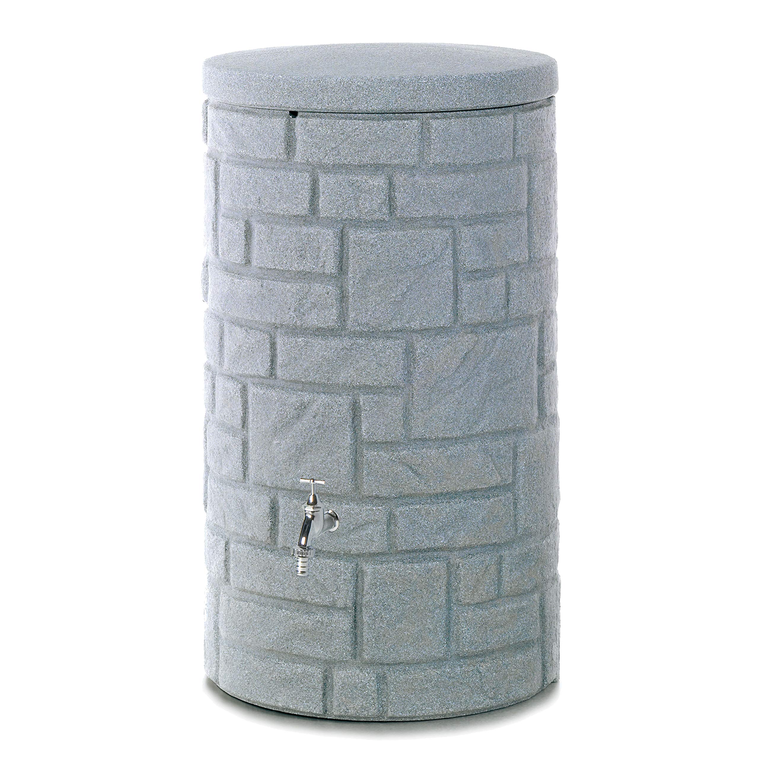 Regentonne grau Regenwassertank Arcado 230 Liter Farbe Granit aus UV- und witterungsbeständigem Material. Regenfass BZW. Regenwassertonne mit kindersicherem Deckel