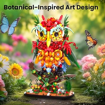 Sillbird Owl Flower Building Sets for Adults Creative Gifts for Mom Wife Women Girlfriend, Artificial Floral Animals for Home Office Decorations for Desk - Botanical Collection Model