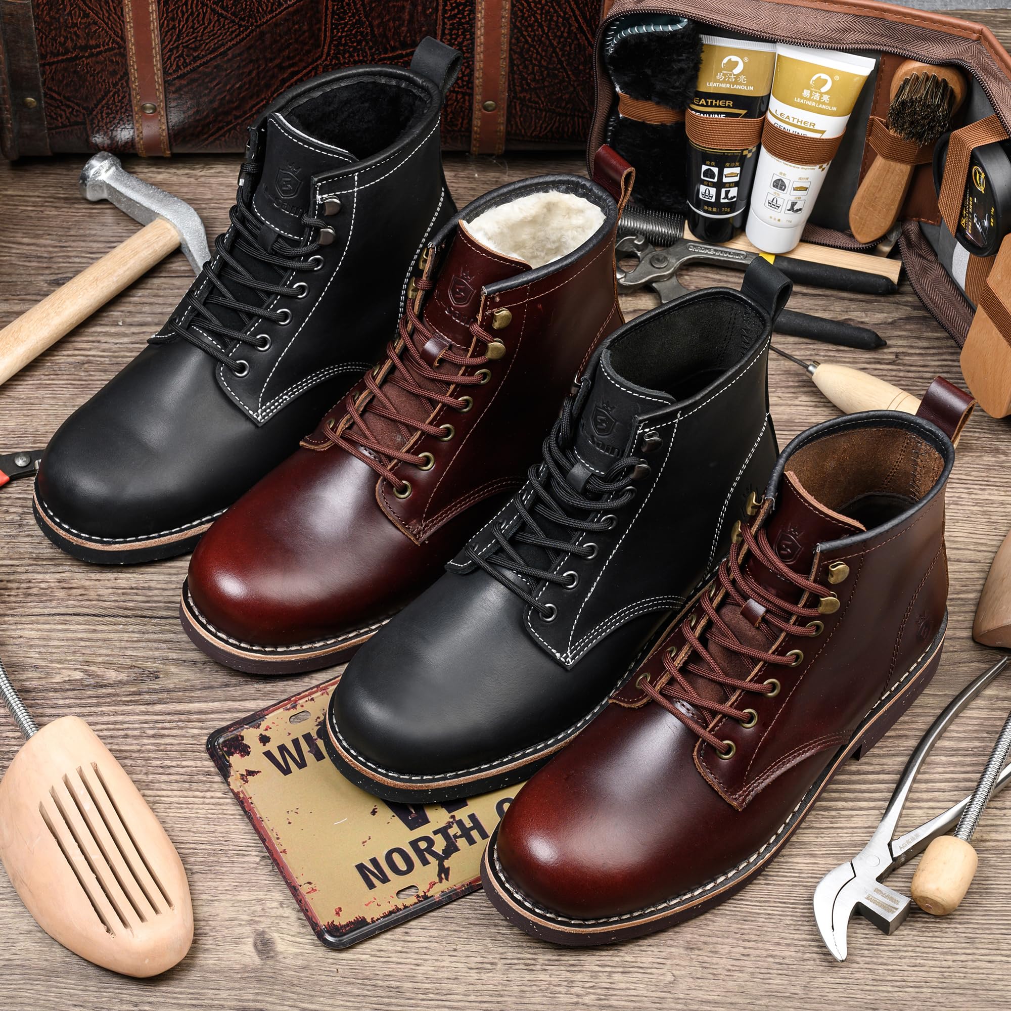 SL-Saint Stivali da uomo a punta morbida impermeabili in pelle bovina/fodera in lana Scarpe di moda