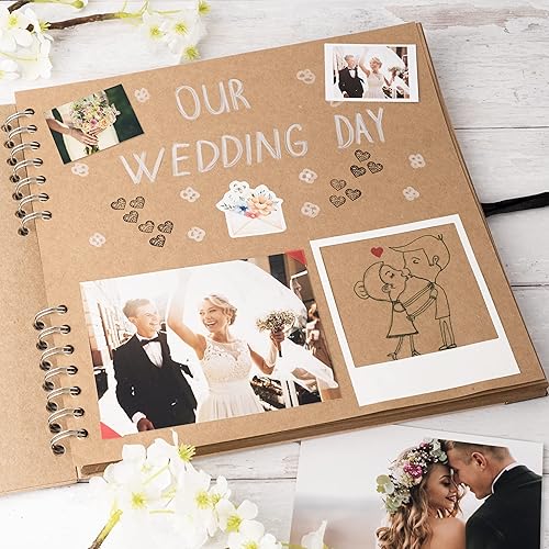 Vista 67 de Bstorify Álbum de recortes de 10 x 10 pulgadas, 70 páginas, protectores de esquina de papel kraft grueso negro, cierre de cinta, ideal para tus