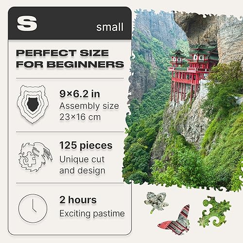 Miniatura 2 de UNIDRAGON Rompecabezas de madera originales, templo de la naturaleza, 125 piezas, pequeño de 9 x 6.2 pulgadas, hermoso paquete de regalo, forma
