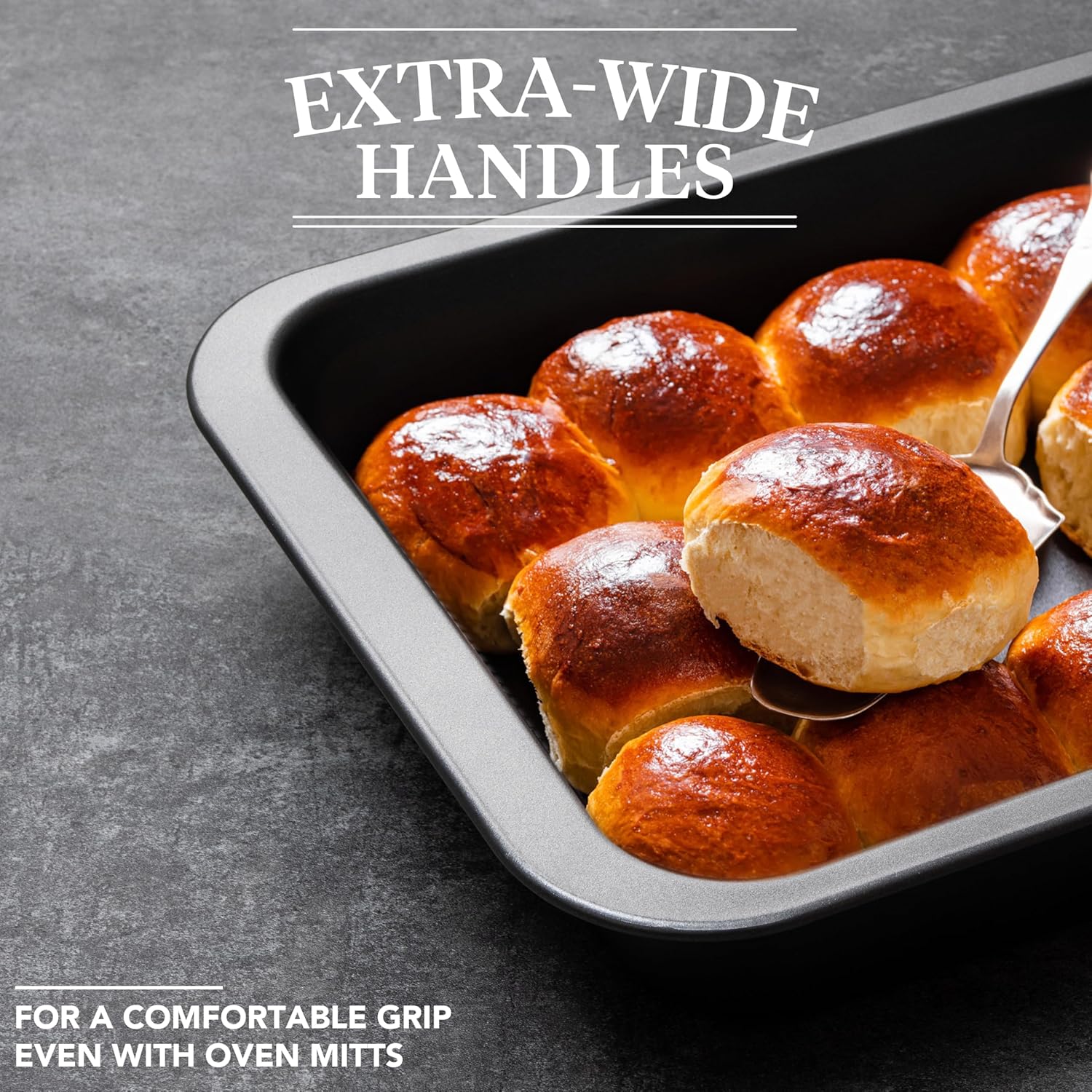 Cake Pan, Nonstick Baking Pan for Cake, Bread, Brownie or Lasagna, Heavy Duty Baking Dish with Diamond Texture Pattern and Wide Grips - Image 7