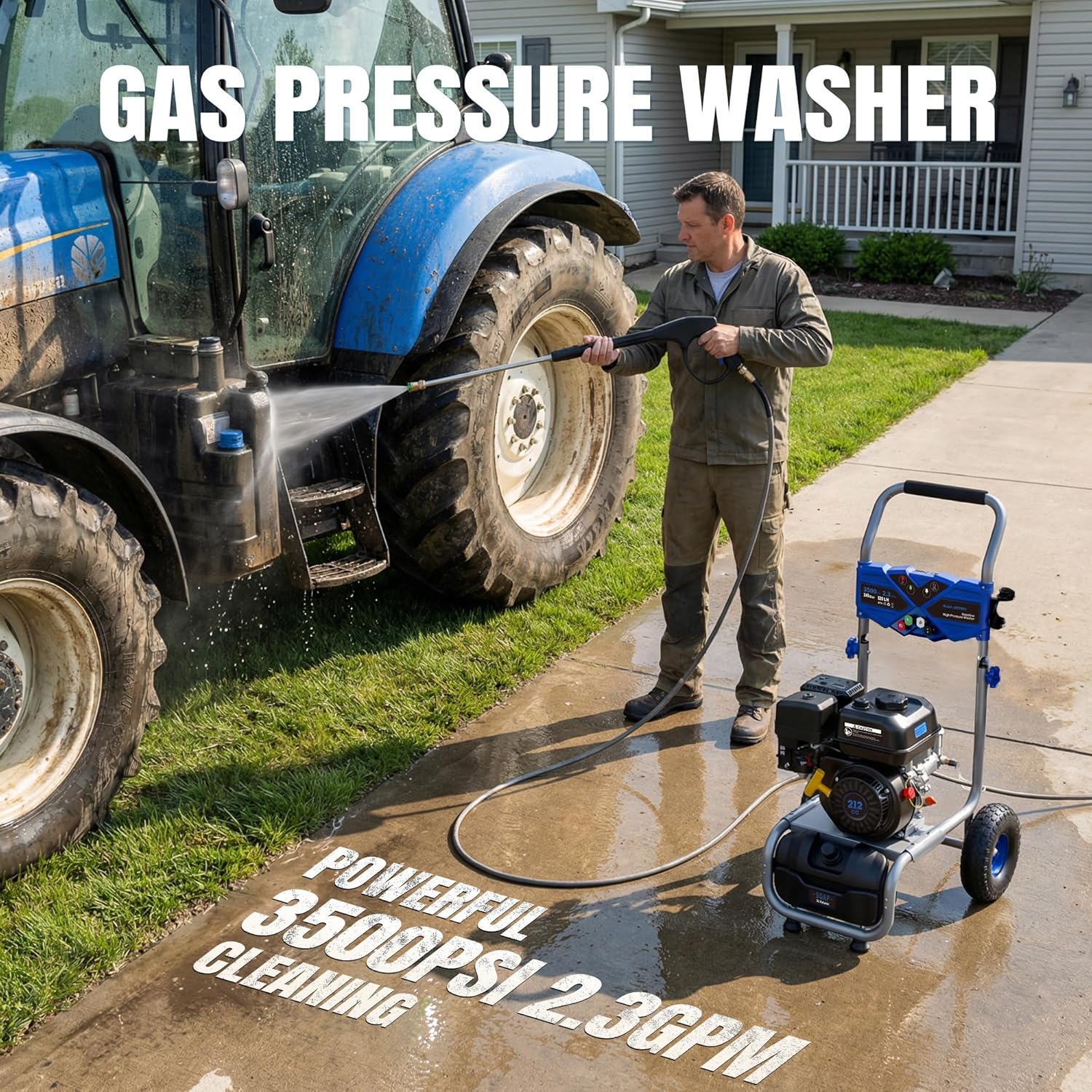 Washing Macine 4 Nozzles, Exterior Cleaner with 10" Wheels and 25FT Hose