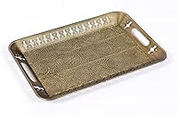 Vista 1 de Bandeja decorativa rectangular de metal de 16 pulgadas, color dorado champán con decoración de filigrana para mesa auxiliar, baño, tocador, centros