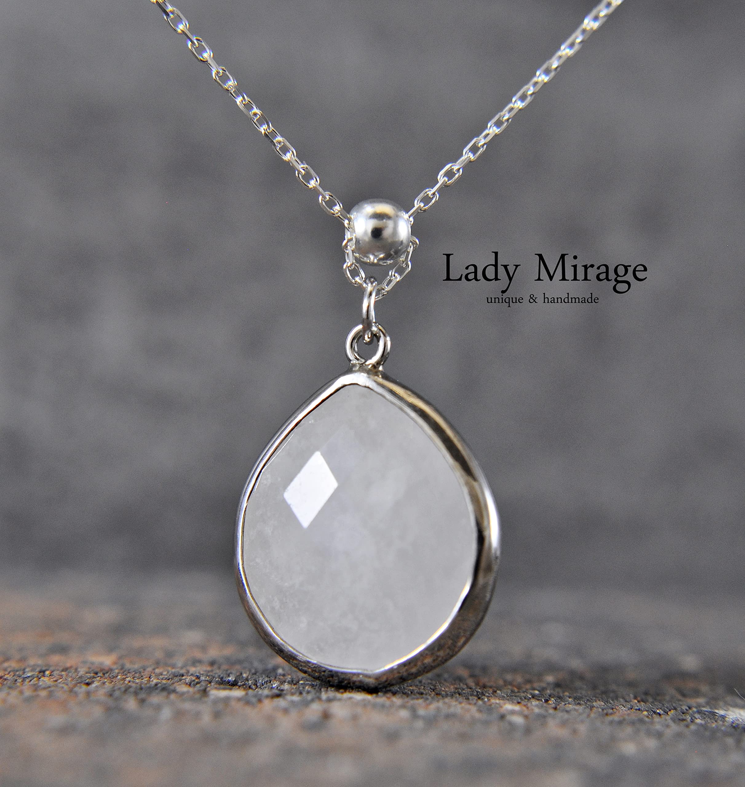 925 Silber - Edelstein-Kette - Bergkristall - Tropfen - 70 cm - Weiß - Spirituell - Beweglich Geschenk - Bergkristall-anhänger - Geburtstag - Weihnachten -
