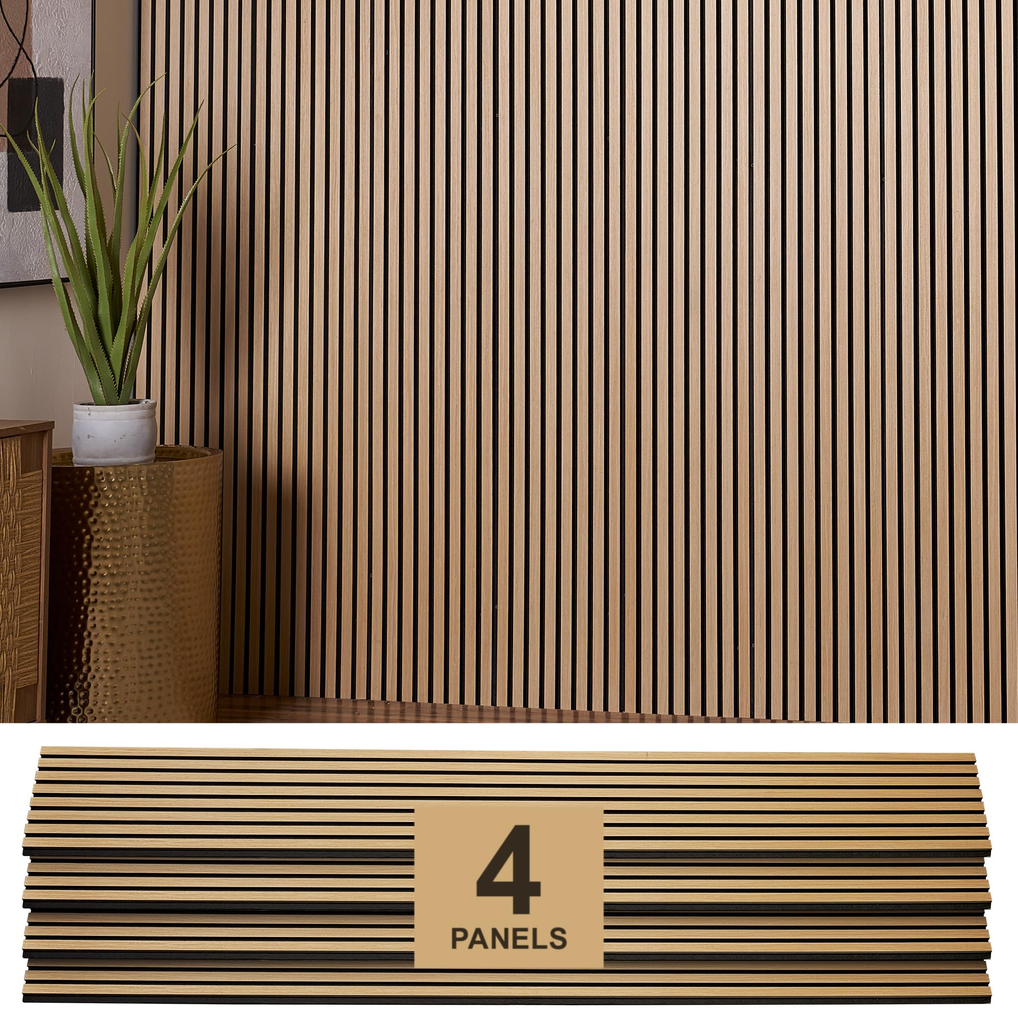 Wood Panels for Wall - Oak Acoustic Wall Panels - 4PK Wall Wood Panels - 94.49” x 12 - Soundproof Wood Wall Panels for Decor - Acoustic Slat Wood Wall Panels for Interior Decoration of Walls (Oak)