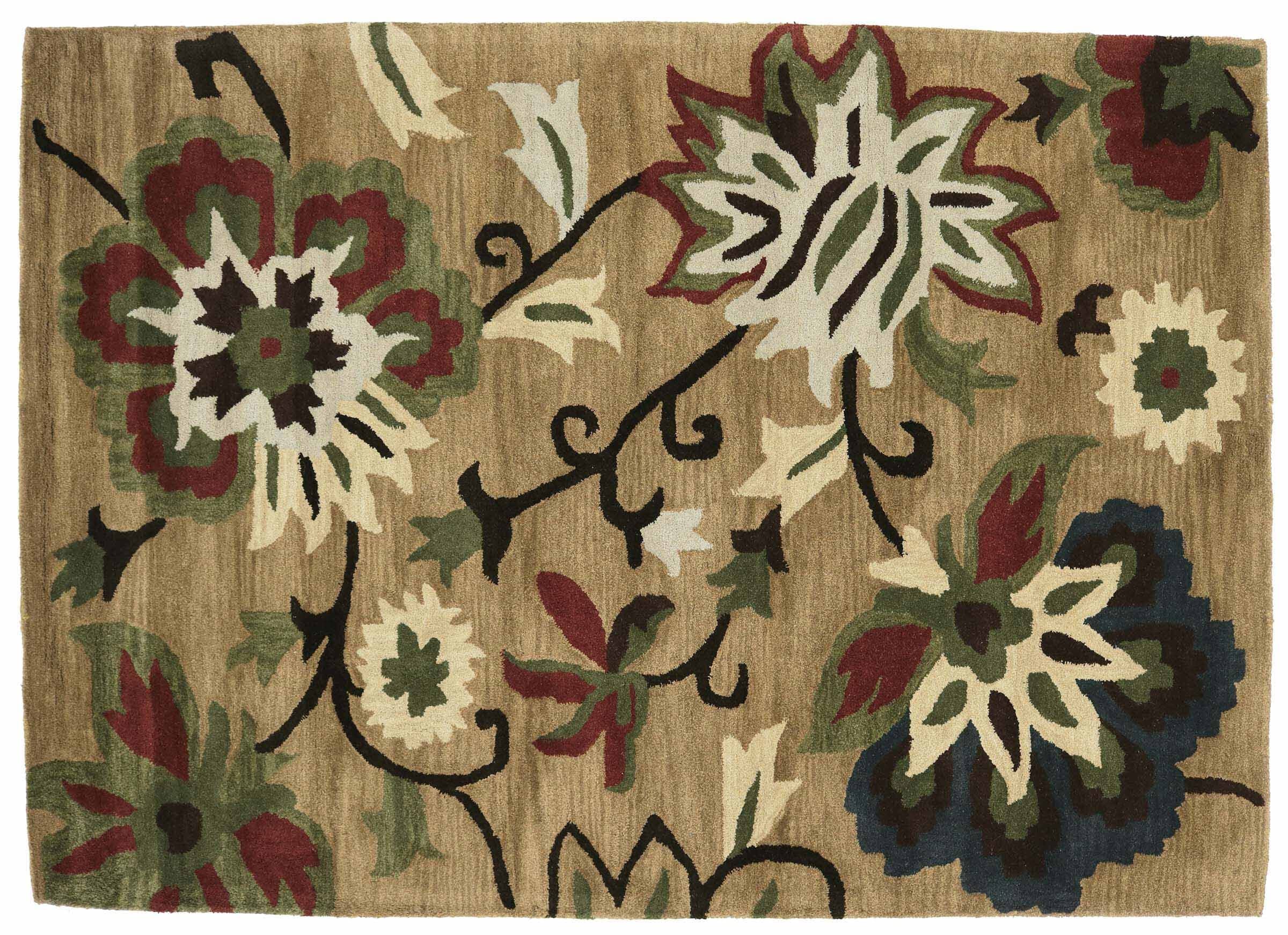 Tapis en laine isolant thermique floral beige 160x230