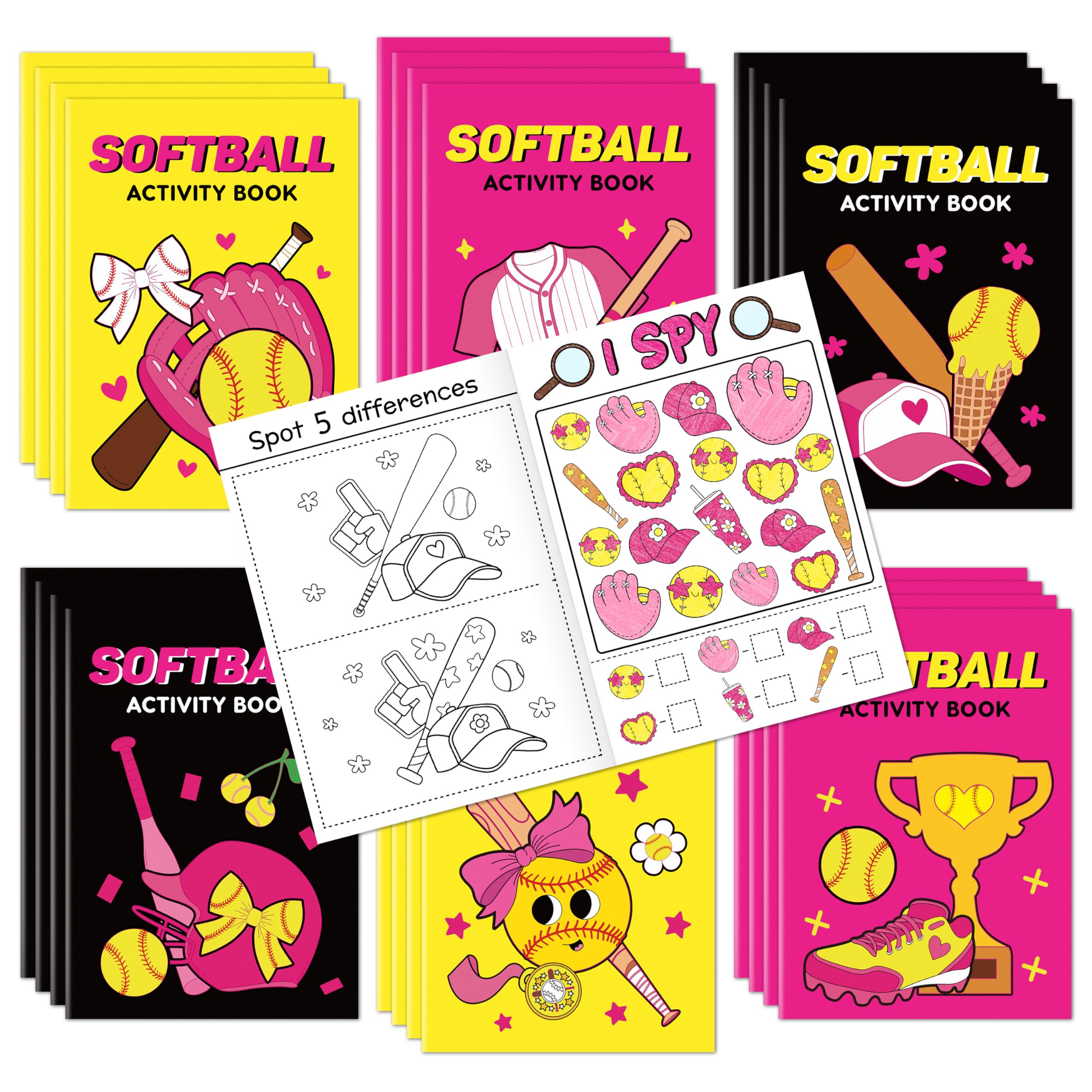 2ooya Softball Activity Book for Kids - Bulk Mini Games Set with Colouring, Mazes, Word Search, Word Scramble, DIY Booklet for Birthday Sports Theme Party Goodie Bags, Classroom Supplies â image 1