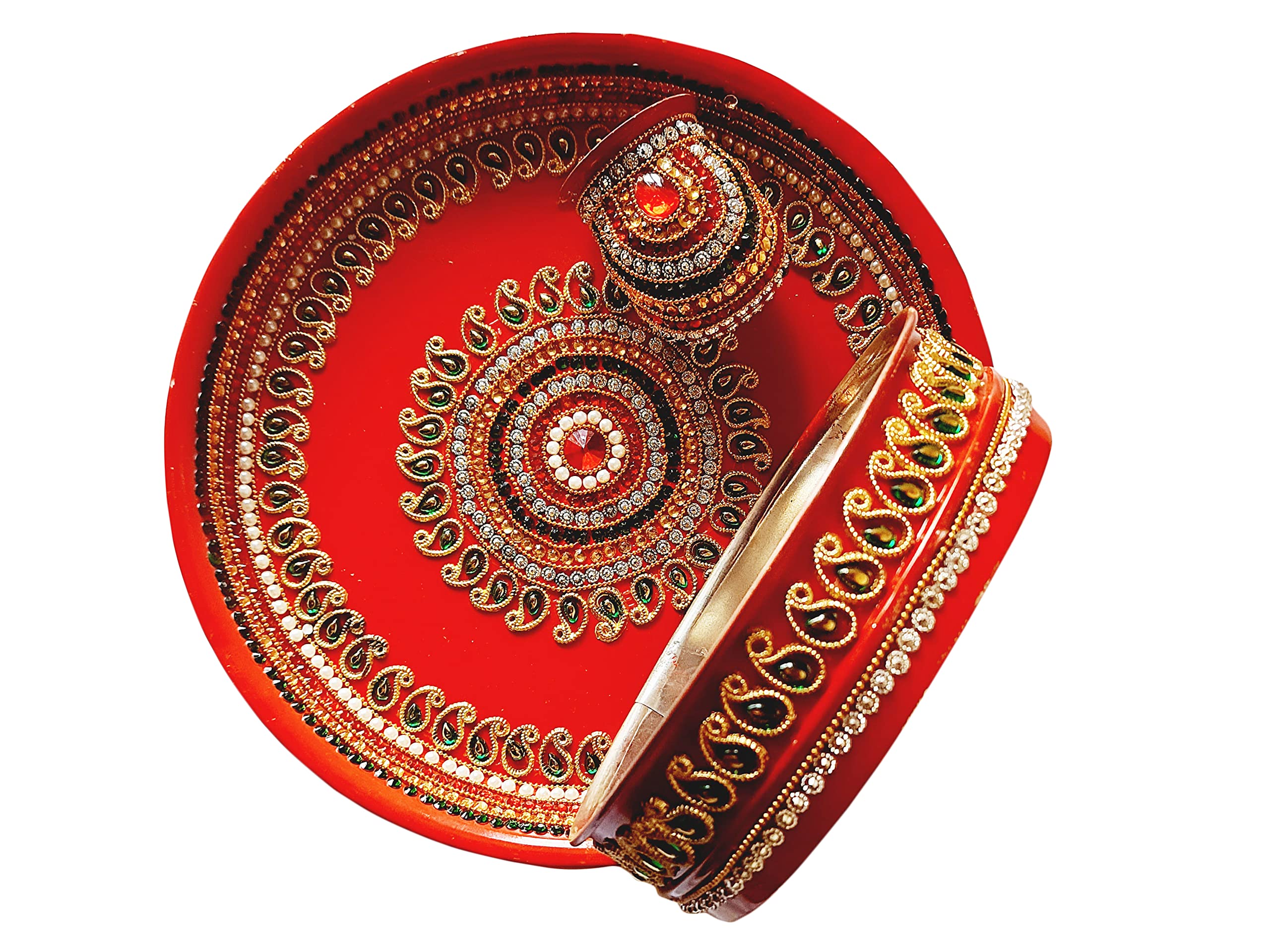 Buy Designer Red Karwa Chauth Puja Thali Diwali Gifts Indian Decor