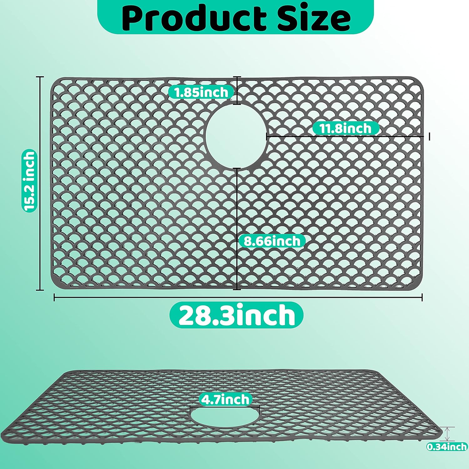 Stainless Steel Porcelain Sink Mat - 28.3''x15.2'', Heat Resistant Non-Slip, Fits Back Drain Kitchen Sink Grid