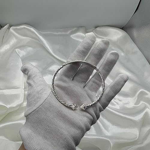 Miniatura 5 de Better Jewelry Pulsera personalizada de plata de ley 925 con placa de identificación en espiral con extremos piramidales gruesos