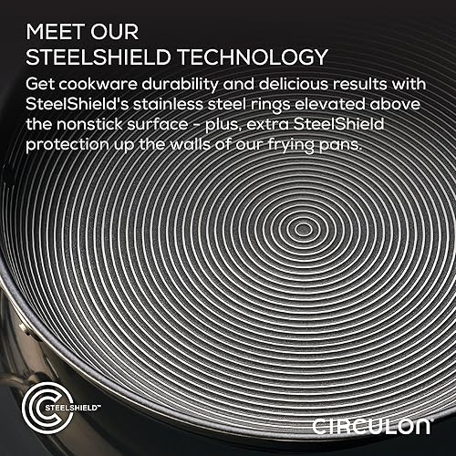 Miniatura 4 de Circulon Juego de sartenes y utensilios de cocina de acero inoxidable con tecnología híbrida SteelShield y antiadherente