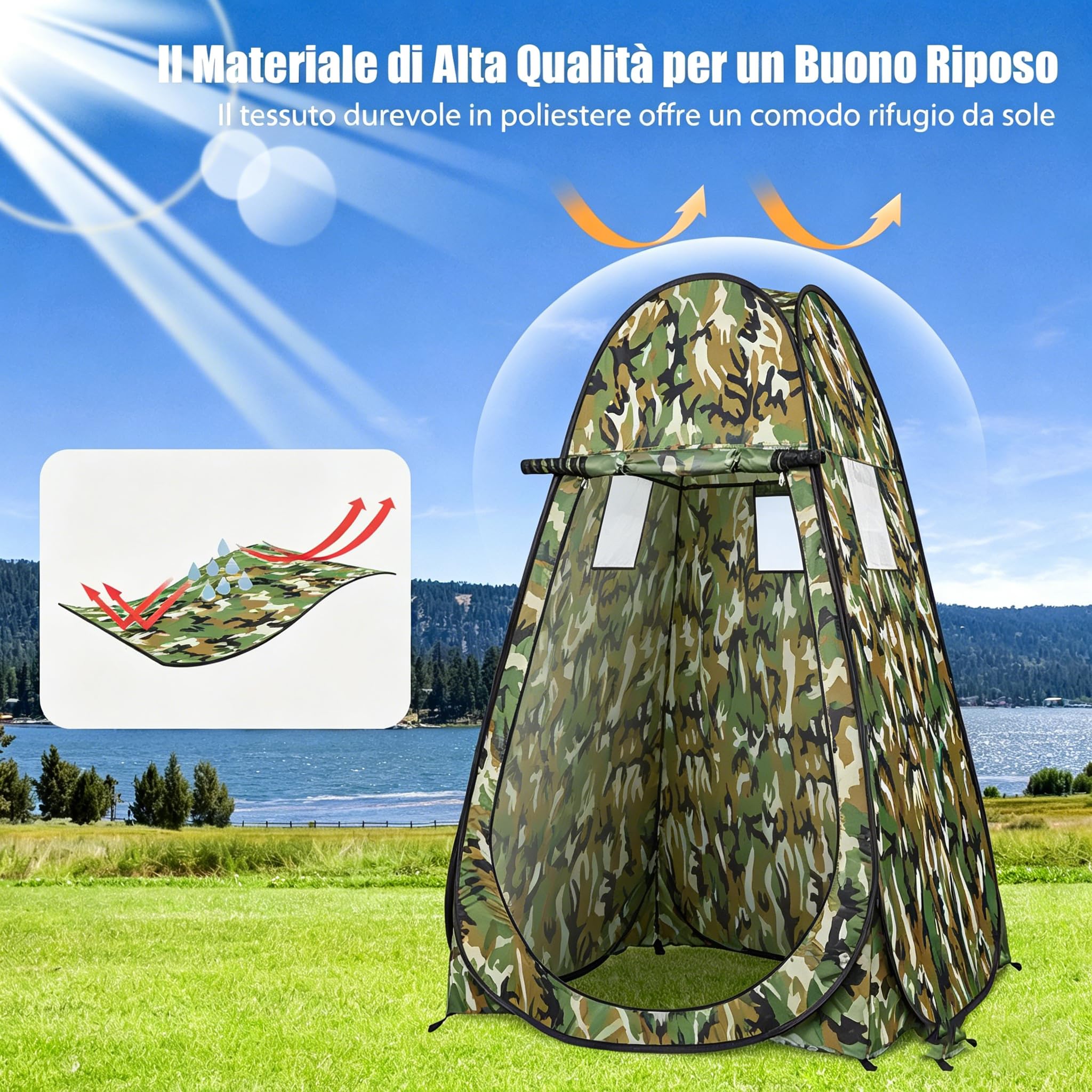 COSTWAY Tenda da Doccia Pop-Up, Tenda ad Apertura Istantanea Impermeabile con Ingresso a Cerniera, Finestra e Tasca Portaoggetti, per WC, Doccia, Spiaggia e Pesca, 120 x 120 x 190 cm