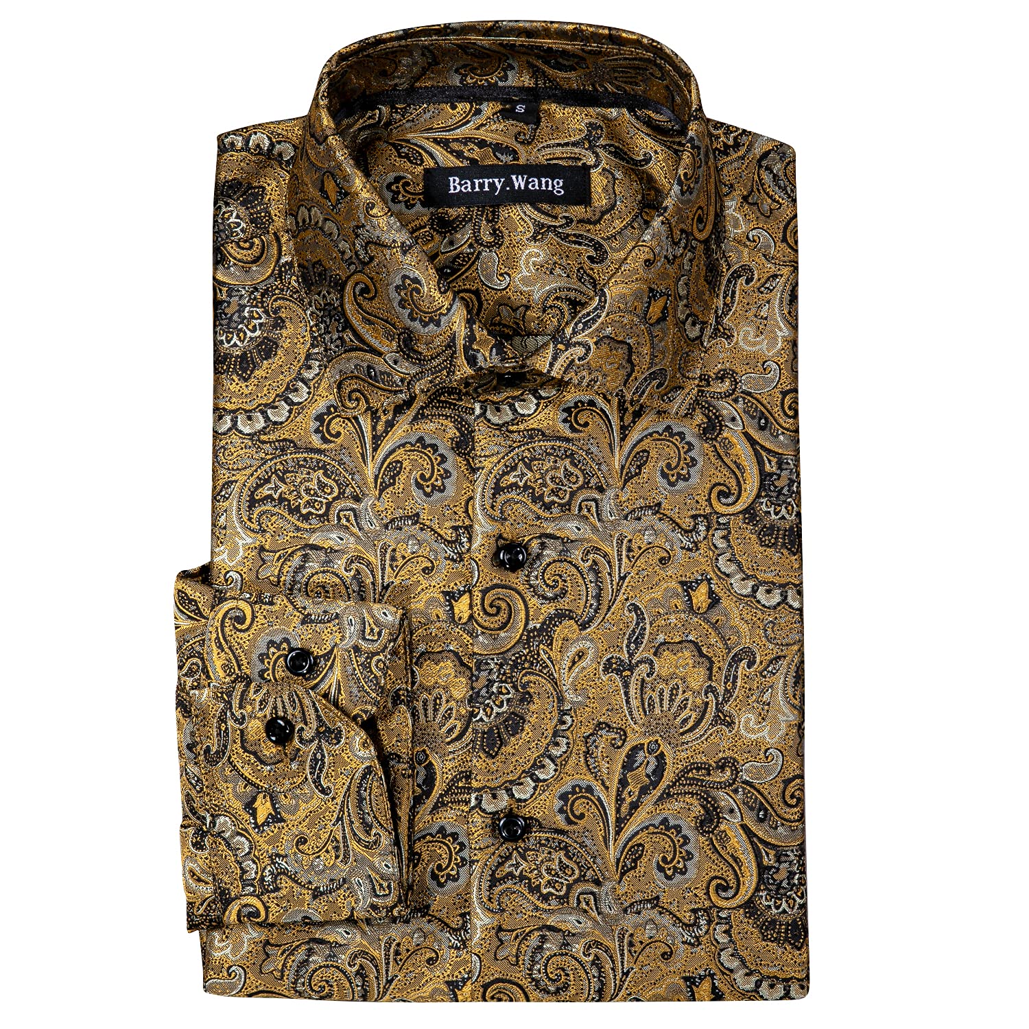 Barry.Wang Camicia da uomo in seta di lusso cachemire floreale a maniche lunghe grande e alta festa di nozze casual business camicie formali verde S-3XL