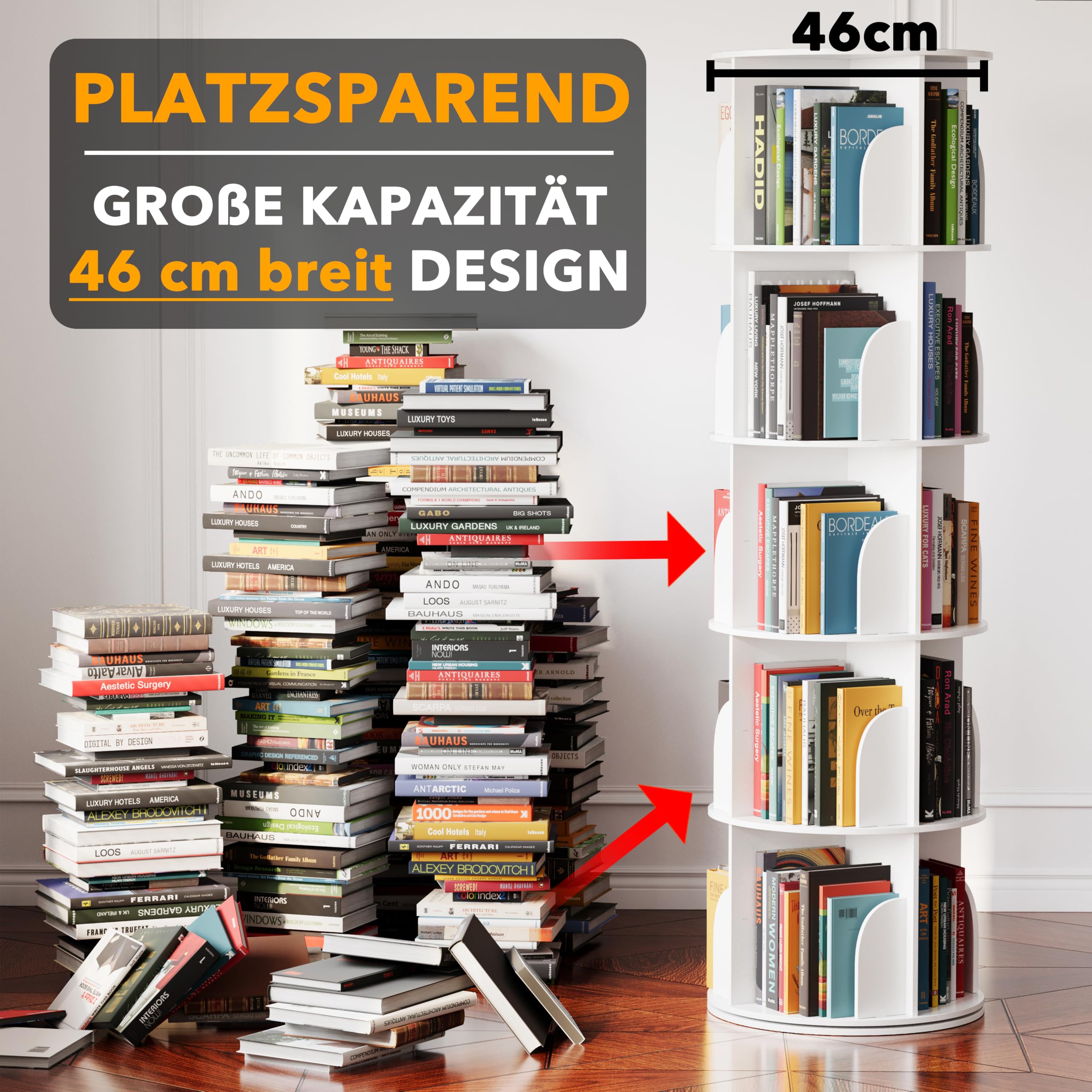 SpaceAid 5-Etagen-Drehbares Bücherregal, Lazy Susan, 360°-Drehung, Aufbewahrung, Rundes Karussell, Eck-Organizer, Weiß