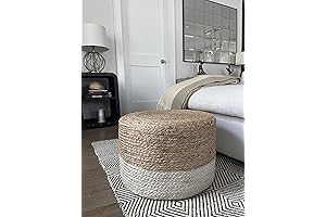 <p>Jute Braided Living Room Pouf Ottoman: Hand Knitted Cord Boho Pouffe for Home Comfort (18"x18"x12")</p>