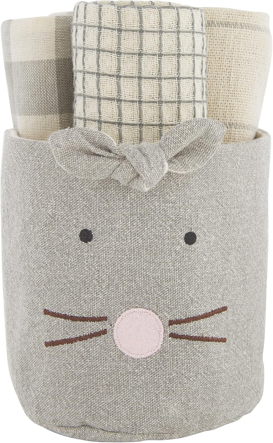 Mud Pie Easter Bunny Bucket Towel Set, Natural, 4.25" x 4.75"