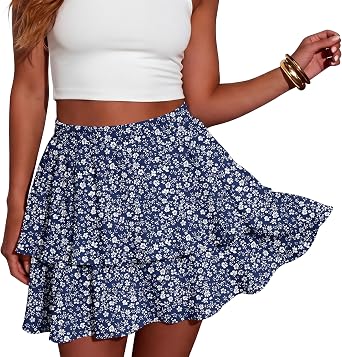 Lepunuo Boho Mini Skirts for Women Flowy Ruffle Tiered Skorts Skirts with Short Underneath with Pockets Beach Vacation
