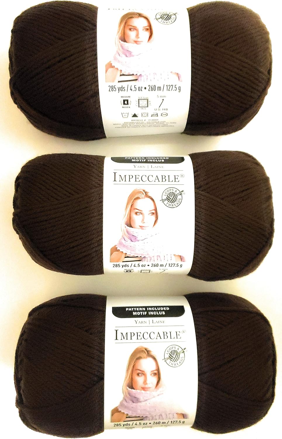 Loops & Threads Impeccable Yarn 4.5 oz Chocolate (3-Pack)