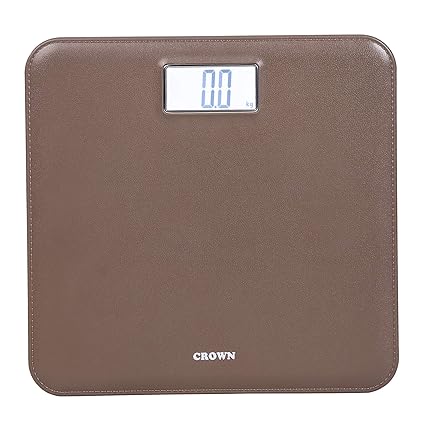 CROWN Elite Leather Look Fiber Body Digital Human Weighing Scale, 180kg (Brown)