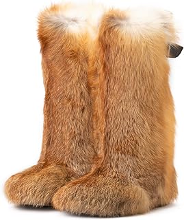 LITVIN Handmade High fox fur long boots, womens genuine red fox fur boots, Furry snow boots Gift Winter Shoes