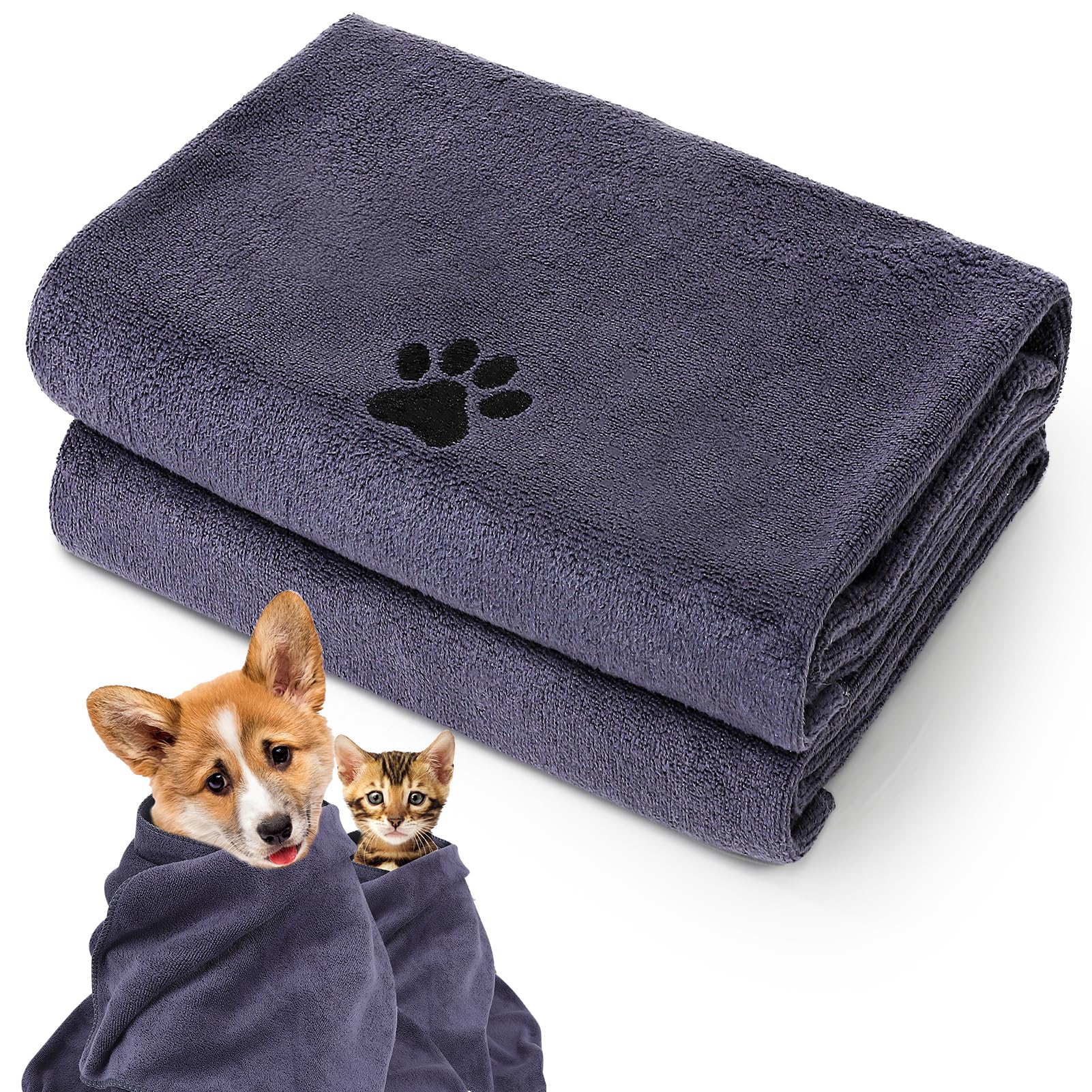 GSrenyu 2 Pack Quick Drying Dog Towel, Large Dog Towels for Drying Dogs, 50 x 100 cm Super Absorbent Microfiber Pet Towels, Soft Pet Bath Towel for Dogs Cats and other Pets — image 1